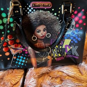 Nicole Lee Black Multicolor Graphic Tote